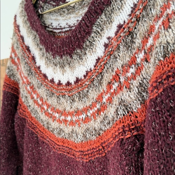 Garage Sweaters - 37% Cotton Garage Soft Burgundy Gray Orange Patterned Sweater Medium Weight 💫